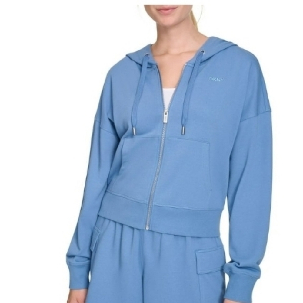 DKNY Women's Soft Terry Full Zip Front Hooded Jacket